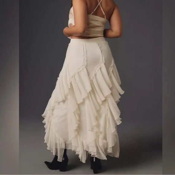 Anthropologie Cream Layered A-Line Skirt - Picture 3 of 9